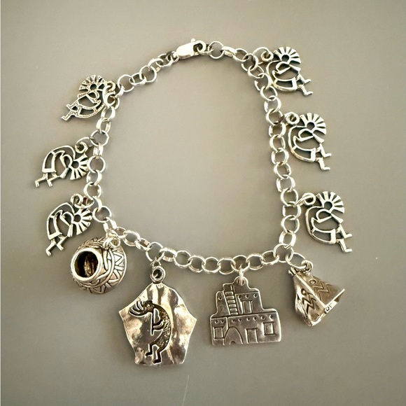 Southwestern Charm Bracelet 925 Sterling Silver Kokopelli & Other Unusual Charms - Picture 3 of 4